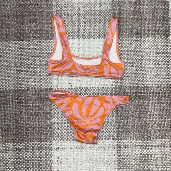 Pink and orange, solid and striped bikini, extra small - Picture 2 of 3